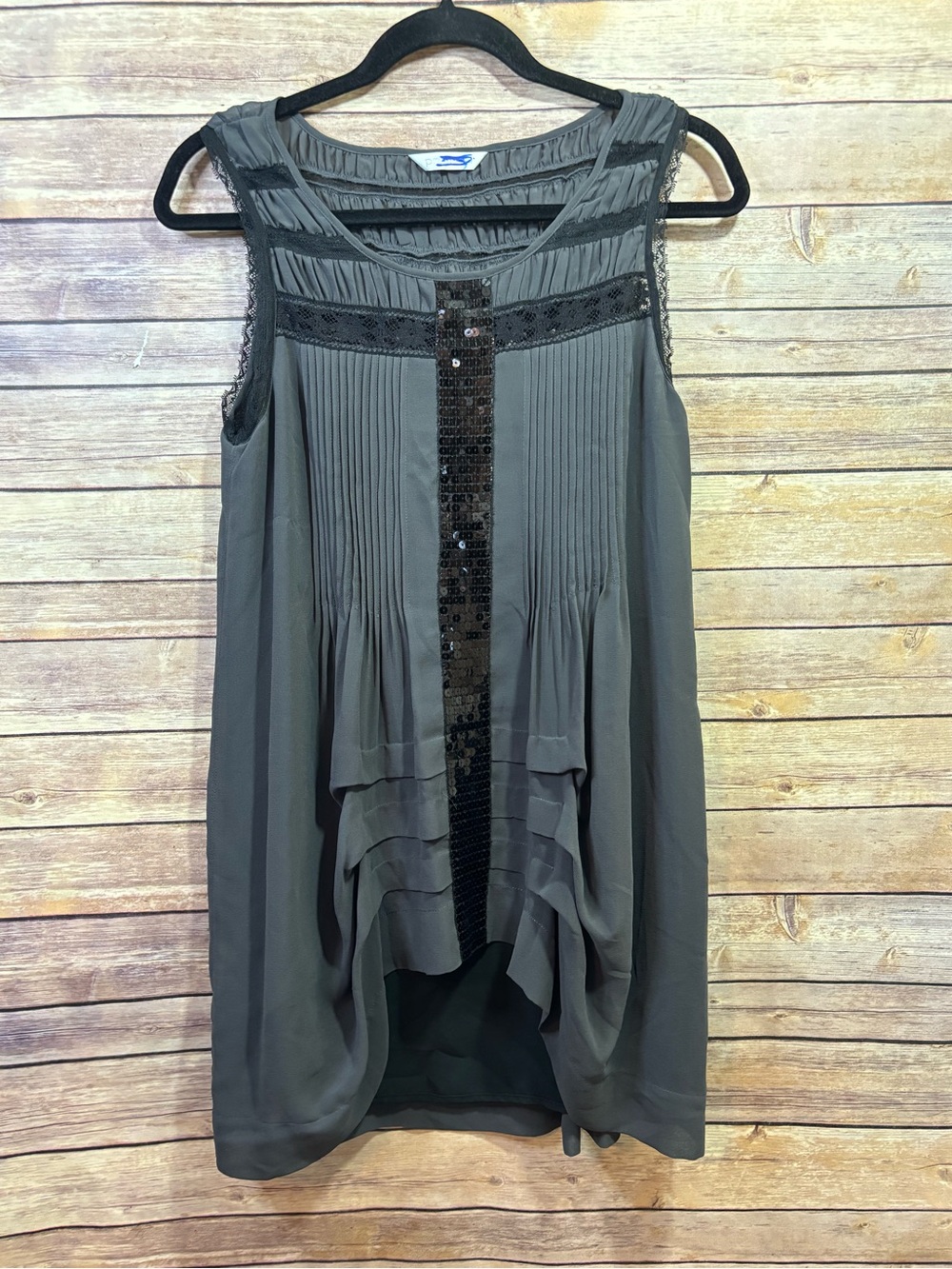 Promod Vintage Gray Black Tunic Top Size 6 or 38